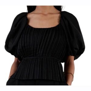 Banana Republic Womens Kali Pleated Puff Sleeves‎ Black Top Size 10 NEW